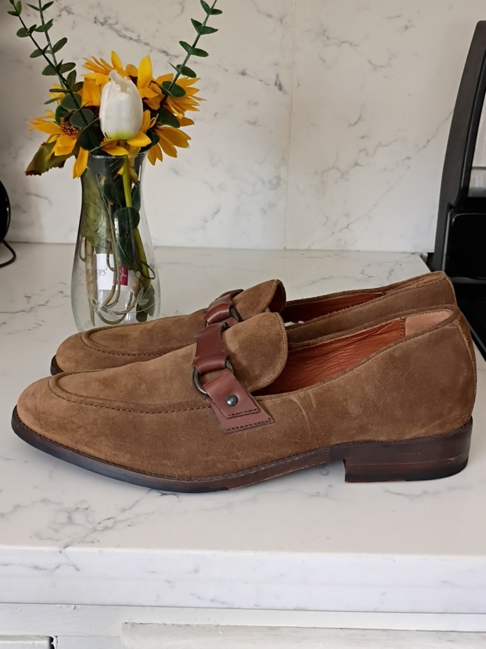 FRYE Men's Brown Suede Slip-On Loafers with Leather Bit